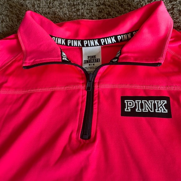 Pink Victoria Secret long sleeve hot pink/gray 1/4 zip front top Ladies Sz M - Picture 5 of 12